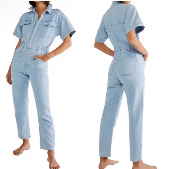 Free people jumpsuit denim blue NWT pockets - Picture 5 of 5